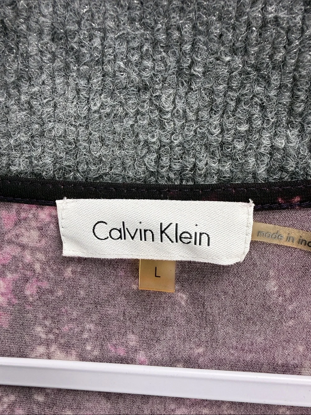 Calvin Klein Black Sleeveless Top with Pink Splash Print Draped Cowl Neck Large